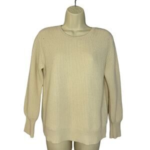 Saks Fifth Avenue Puff-Sleeve Cashmere Ribbed Sweater Relaxed Fit Cream Small